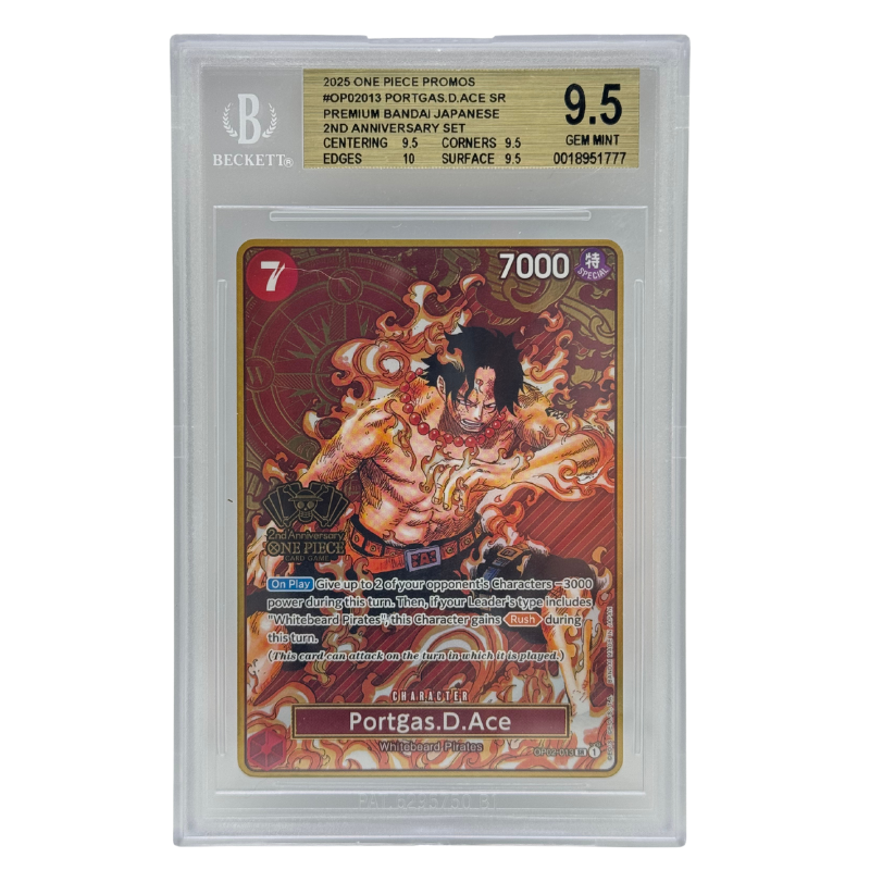 One Piece – Portgas D. Ace OP02-013 SR – Premium Bandai 2nd Anniversary (JP) – BGS 9.5