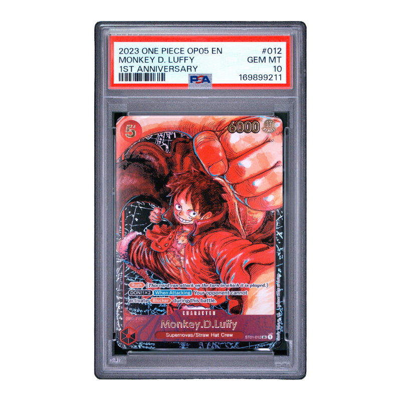 One Piece Card Game – Monkey D. Luffy OP05-012 – 1st Anniversary (EN) – PSA 10