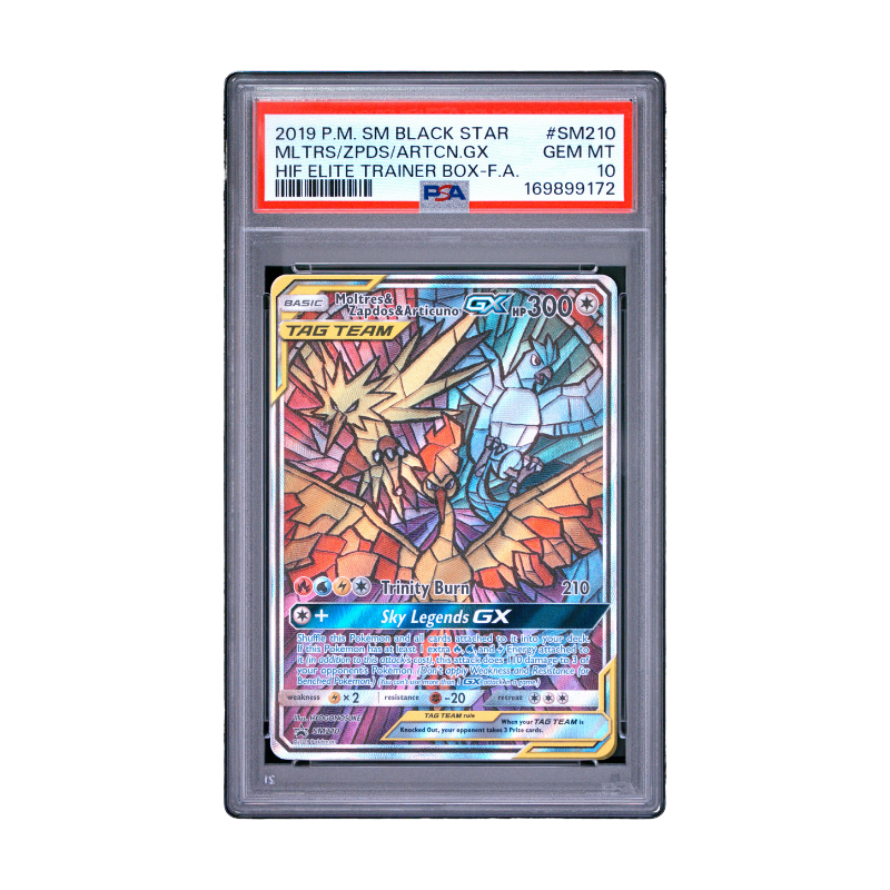 Pokémon – Moltres & Zapdos & Articuno-GX SM210 Full Art – Black Star Promo (EN) – PSA 10