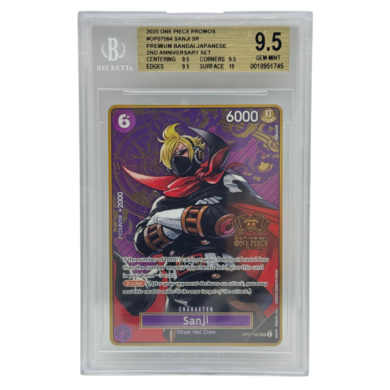 One Piece – Sanji OP07-064 SR – Premium Bandai 2nd Anniversary (JP) – BGS 9.5