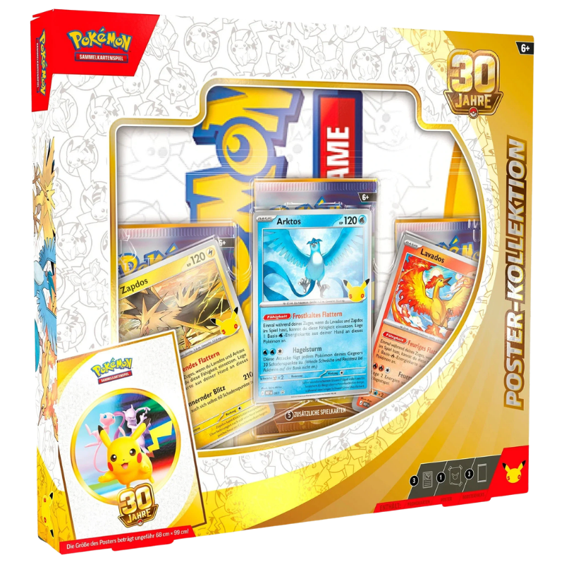 Pokémon 30 Jahre Poster-Kollektion auf Deutsch mit Arktos-, Zapdos- und Lavados-Promokarte