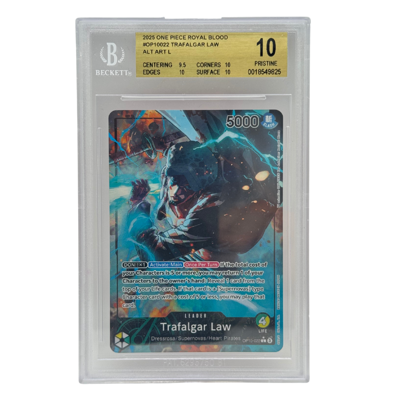One Piece – Trafalgar Law OP10-022 Alt Art Leader – Royal Blood (EN) – BGS 10 Pristine
