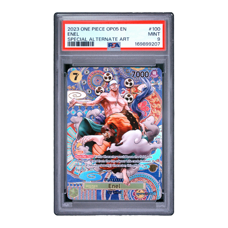 One Piece Card Game – Enel OP05-100 Special Alternate Art – Awakening of the New Era (EN) – PSA 9