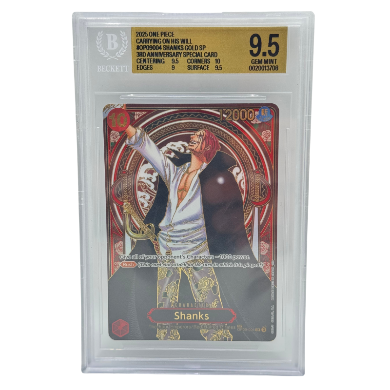 One Piece Card Game – Shanks OP09-004 Gold SP – 3rd Anniversary Special Card (EN) – BGS 9.5