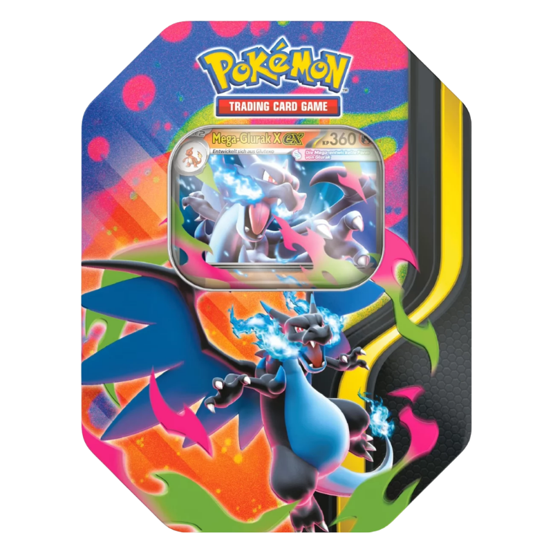 Pokémon Tin-Box Mega-Glurak X-ex auf Deutsch mit Promokarte und 4 Boosterpacks