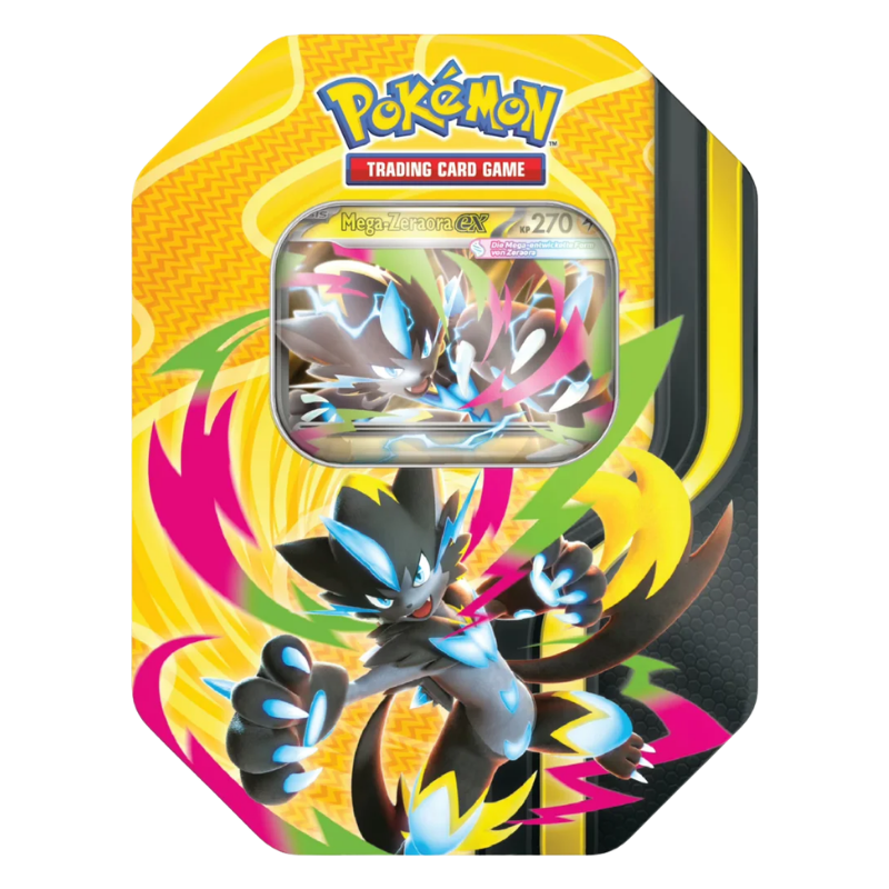 Pokémon Tin-Box Mega-Kräfte mit Mega-Zeraora-ex Promokarte und 4 Boosterpacks